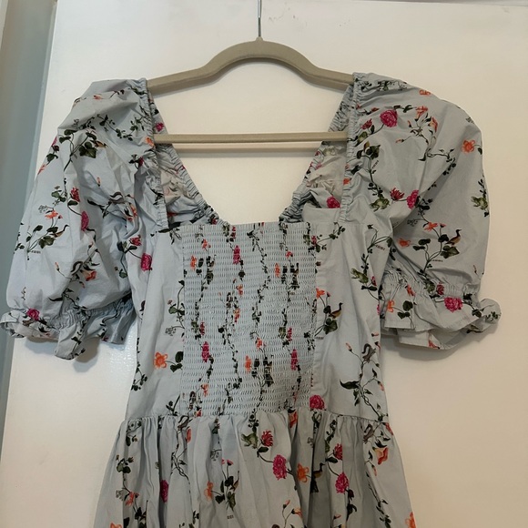 Hill House Floral Puff Sleeve Dress - Gray and Pink - Picture 5 of 6